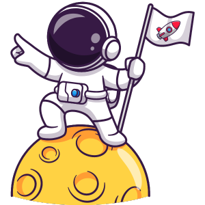 Cartoon astronaut planting a flag on the moon